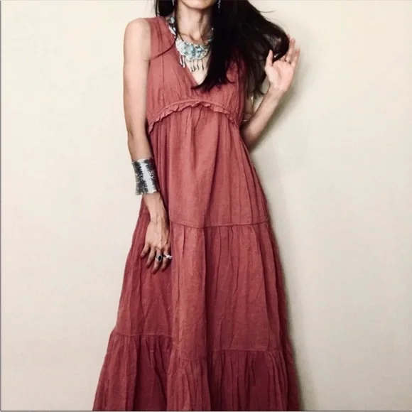 Rachel Zoe Boho V-neck Sleeveless Tiered Maxi Cotton Dress szS - Picture 1 of 13